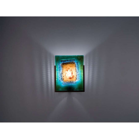 WPT Design FN 1-Light Wall Sconce | Bronze and Green Mosaic Glass | Hallway & Bedroom Accent | 8 x 4 x 10 in | Model FN1-BZ-MS-G