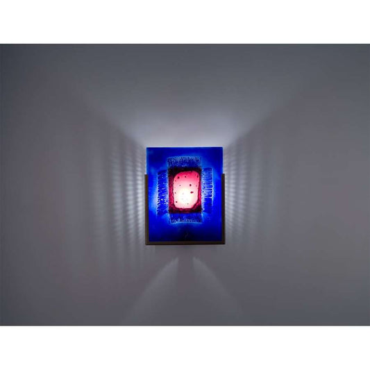 WPT Design FN 1-Light Wall Sconce | Bronze Steel and Red Window Blue Glass | Hallway & Bedroom Accent | 8 x 4 x 10 in | Model FN1-BZ-RWB