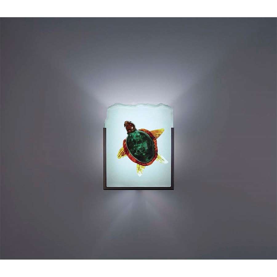 WPT Design FN 1-Light Stainless Steel Wall Sconce | Handmade Amber Turtle Art Glass | Hallway & Bedroom Accent | 8 x 4 x 10 in | Model FN1-SS-AT