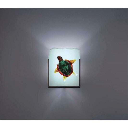 WPT Design FN 1-Light Stainless Steel Wall Sconce | Handmade Amber Turtle Art Glass | Hallway & Bedroom Accent | 8 x 4 x 10 in | Model FN1-SS-AT