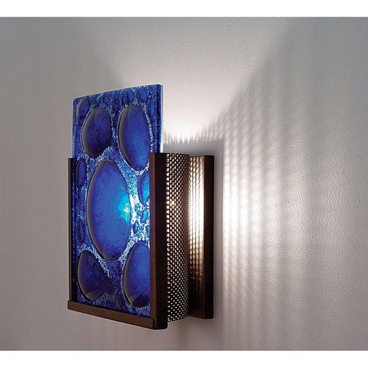 WPT Design FN 1-Light Wall Sconce | Stainless Steel and Half Moon Blue Glass | Hallway & Bedroom Accent | 8 x 4 x 10 in | Model FN1-SS-HMB