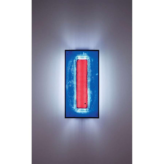 WPT Design FN Tall 12in 2-Light Wall Sconce | Bronze Steel and Red Window Blue Art Glass | Bathroom & Hallway | 12 x 4 x 24 in | Model FNTALL-BZ-RWB