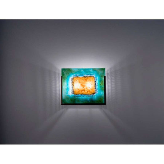 WPT Design FN Wide 2-Light Wall Sconce | Bronze Steel and Green Mesh Art Glass | Hallway & Living Room | 11 x 4 x 10 in | Model FNWIDE-BZ-GM