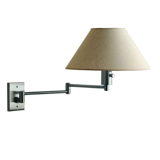 WPT Design Imago Pared 13in 1-Light Swing Arm Sconce | Brushed Nickel and Silk Shade | Bedroom & Living Room | 13 x 13 x 25.5 in | Model IMAGOPARED-BN