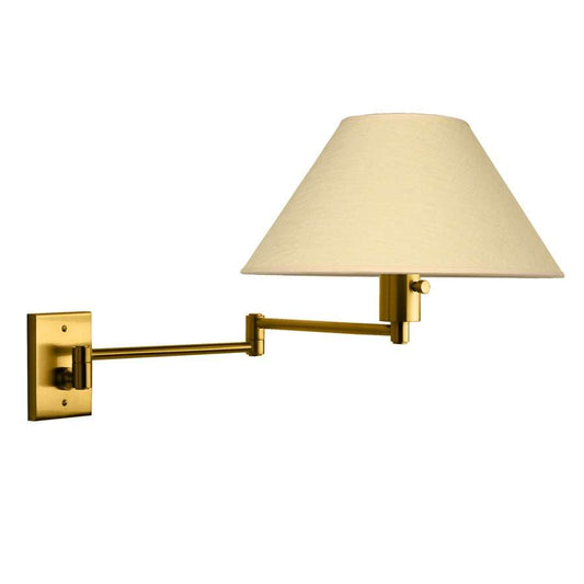 WPT Design Imago Pared 13in 1-Light Swing Arm Sconce | Brushed Brass and Silk Shade | Bedroom & Living Room | Model IMAGOPARED-BRBR