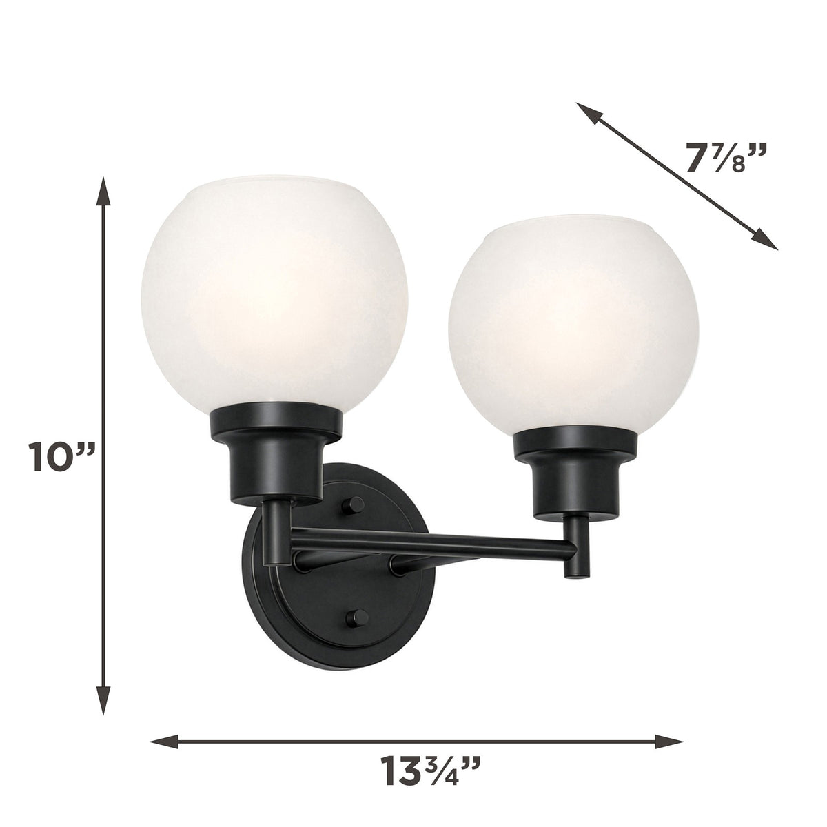 AFX Abrya 14in 2-Light Vanity Light | Transitional Black Steel and Frosted White Glass | Bathroom & Powder Room | Model ABYV1310MBBKFG