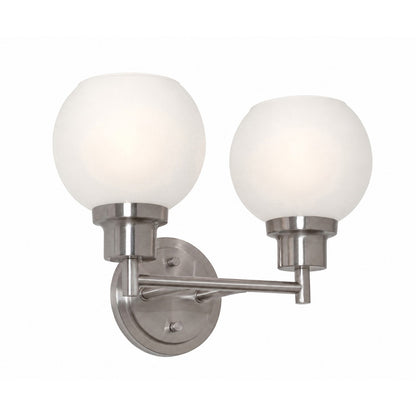 AFX Abrya 14in 2-Light Vanity Light | Transitional Brushed Nickel Steel and Frosted White Glass | Bathroom & Powder Room | Model ABYV1310MBBNFG