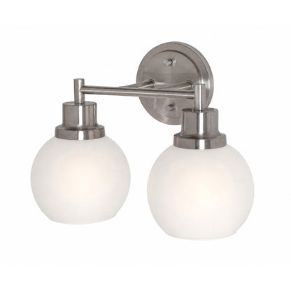 AFX Abrya 14in 2-Light Vanity Light | Transitional Brushed Nickel Steel and Frosted White Glass | Bathroom & Powder Room | Model ABYV1310MBBNFG