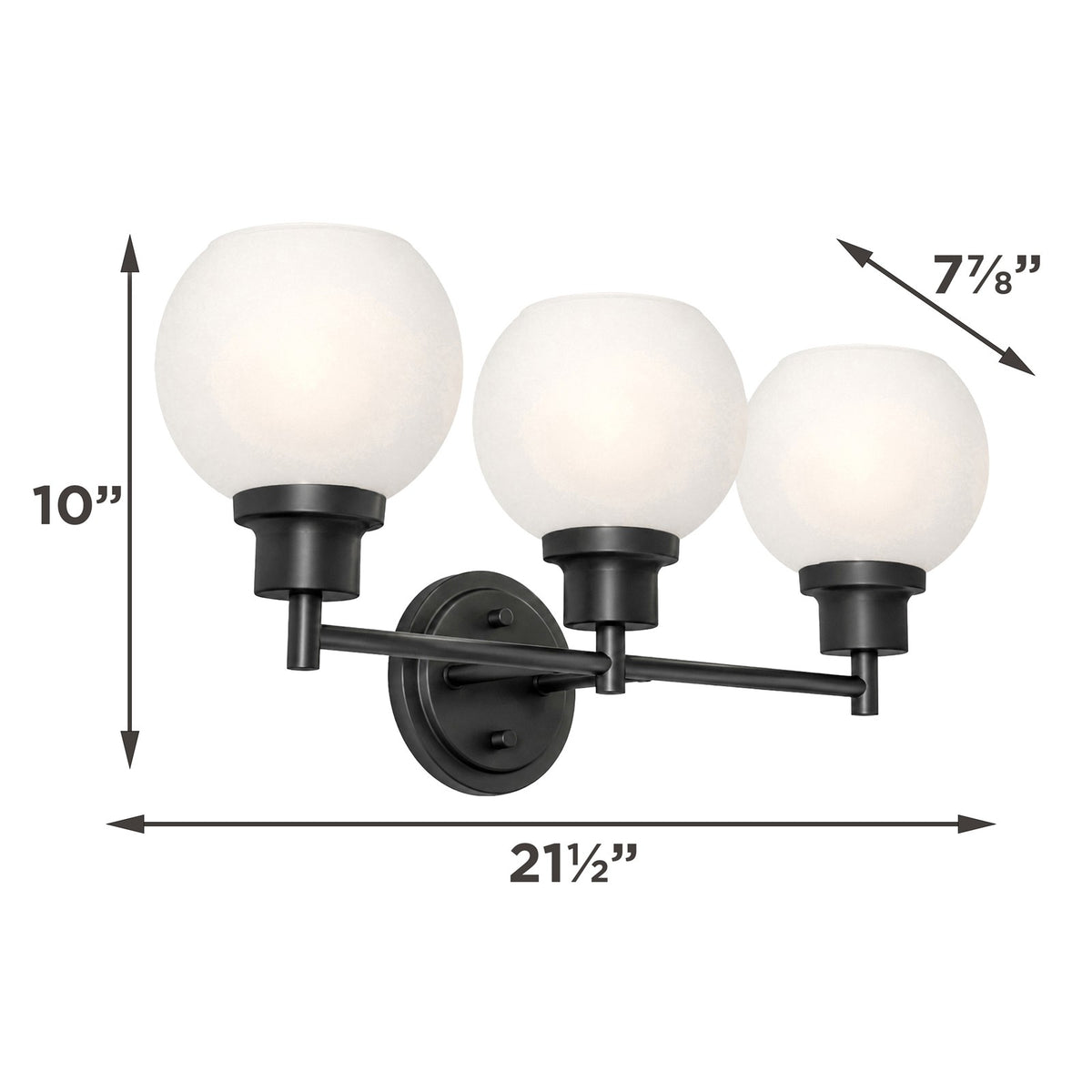 AFX Abrya 21in 3-Light Vanity Light | Transitional Black and Frosted White Glass | Bathroom & Powder Room | 21.5 x 7.87 x 10 in | Model ABYV2110MBBKFG
