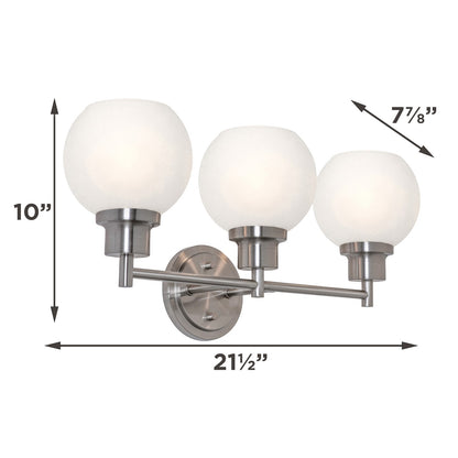 AFX Abrya 21in 3-Light Vanity Light | Transitional Brushed Nickel and Frosted White Glass | Bathroom & Powder Room | Model ABYV2110MBBNFG
