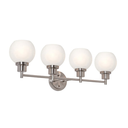 AFX Abrya 29in 4-Light Vanity Light | Transitional Brushed Nickel and Frosted White Glass | Bathroom & Powder Room | Model ABYV2910MBBNFG
