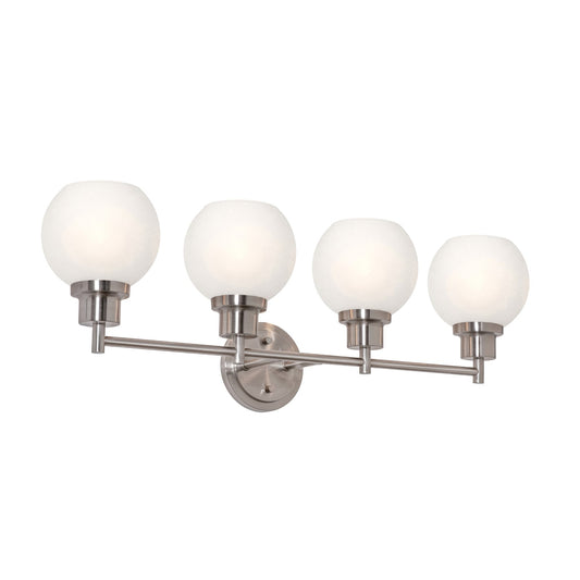 AFX Abrya 29in 4-Light Vanity Light | Transitional Brushed Nickel and Frosted White Glass | Bathroom & Powder Room | Model ABYV2910MBBNFG