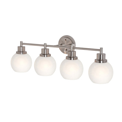 AFX Abrya 29in 4-Light Vanity Light | Transitional Brushed Nickel and Frosted White Glass | Bathroom & Powder Room | Model ABYV2910MBBNFG