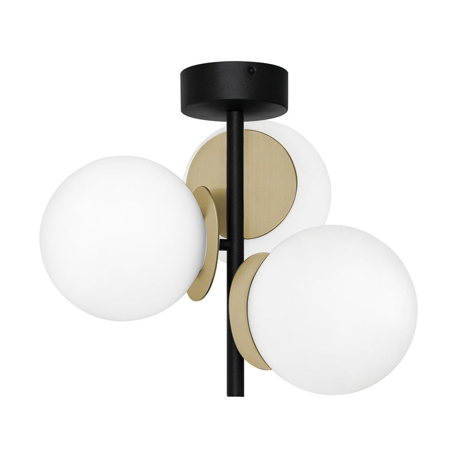 AFX Lighting Arren 3Lt Semi-Flush Mount, Black/Brass/White - ARNC17LAJD4BKLB