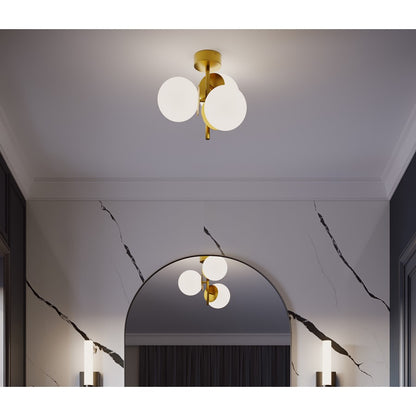 AFX Lighting Arren 3Lt Semi-Flush Mount, Antique Brass/White