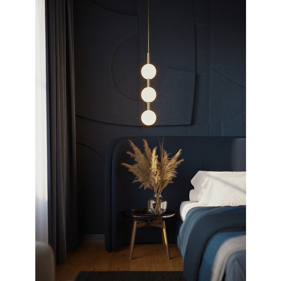 AFX Lighting Baroque 3 Light Pendant, Light Antique Brass/White