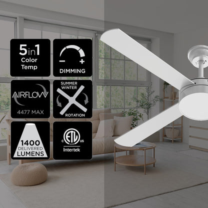 AFX Lighting Bryant 1Lt 52" 4 Blade LED Ceiling Fan, WH/FR