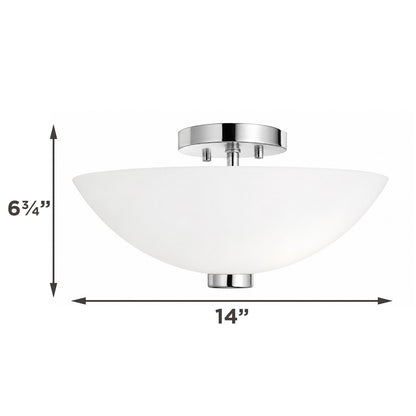 AFX Colleen 14in 1-Light Semi-Flush Mount | Transitional Polished Chrome and White Glass | Hallway & Foyer Ceiling Light | Model CEEC14MBPC