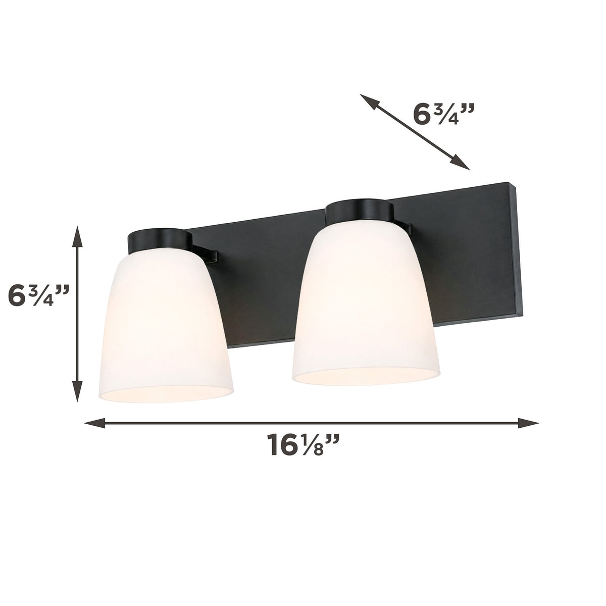 AFX Colleen 16in 2-Light Vanity Light | Transitional Black and White Glass | Bathroom & Powder Room | 16 x 6.75 x 6.75 in | Model CEEV1606MBBK