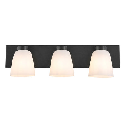 AFX Colleen 24in 3-Light Vanity Light | Transitional Matte Black and White Glass | Bathroom & Powder Room | 24 x 6.75 x 6.75 in | Model CEEV2406MBBK
