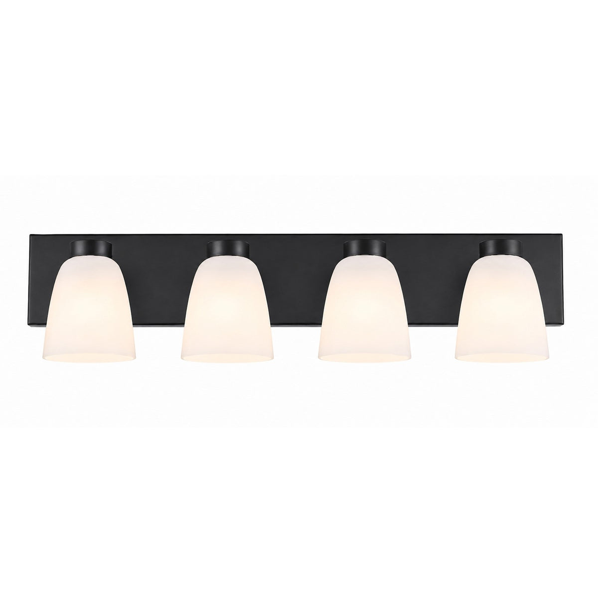 AFX Colleen 32in 4-Light Vanity Light | Transitional Matte Black and White Glass | Bathroom & Powder Room | 32 x 6.75 x 6.75 in | Model CEEV3206MBBK