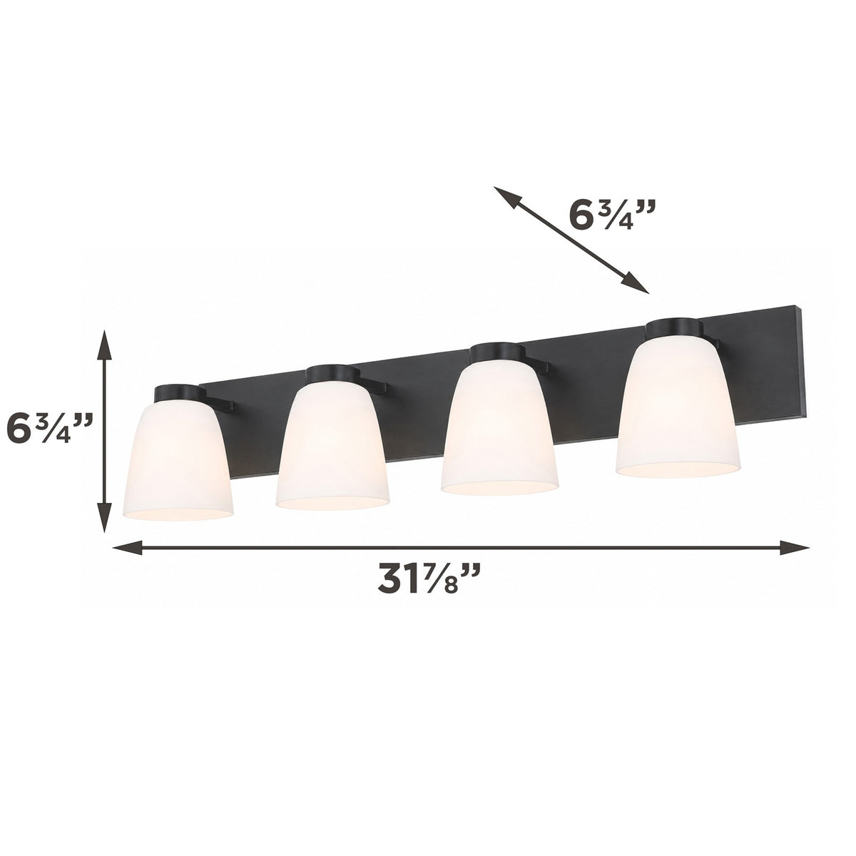 AFX Colleen 32in 4-Light Vanity Light | Transitional Matte Black and White Glass | Bathroom & Powder Room | 32 x 6.75 x 6.75 in | Model CEEV3206MBBK