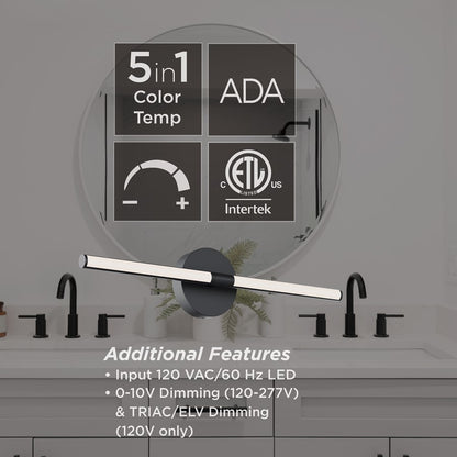AFX Lighting Chicago 1 Light 24" LED Vanity Light, Black/White