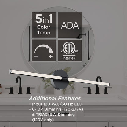 AFX Lighting Chicago 1 Light 32" LED Vanity Light, Black/White