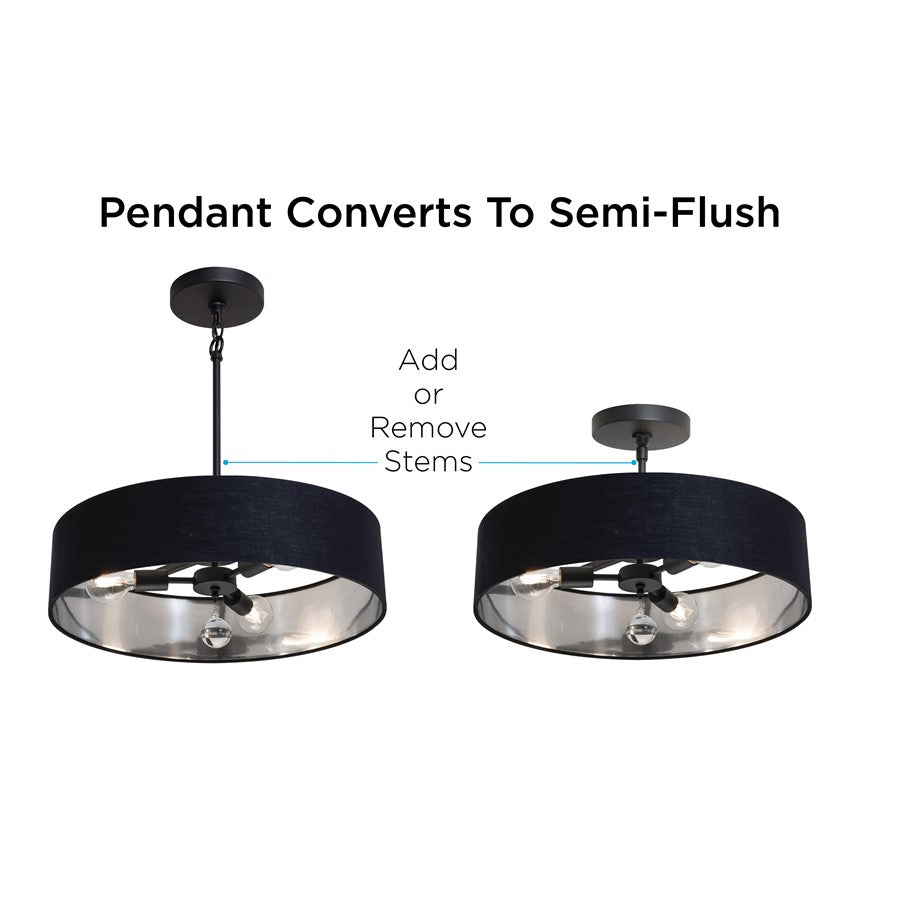 3 Light 18" Pendant, Black