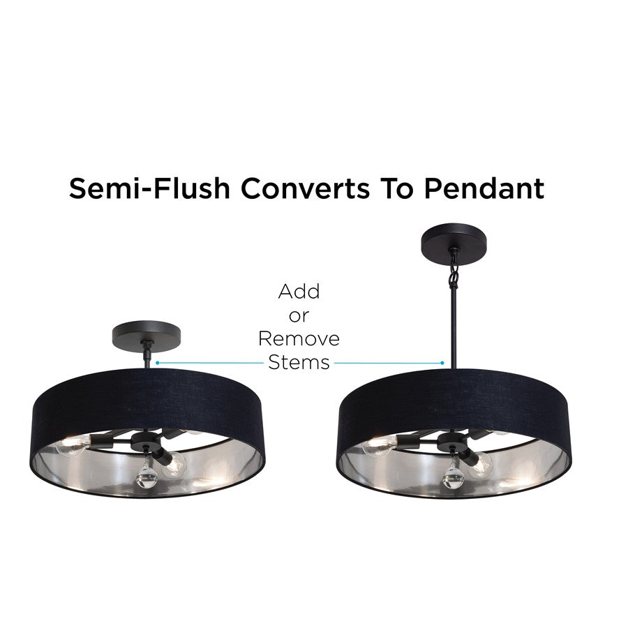 3 Light 24" Pendant, Black