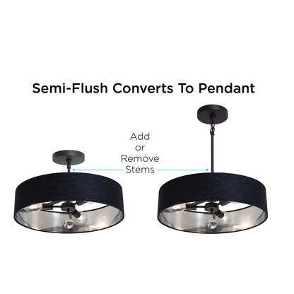 3 Light 24" Pendant, Black