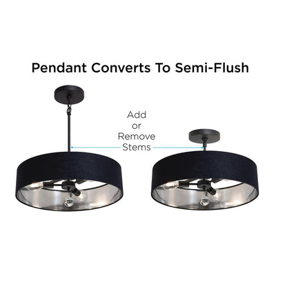 3 Light 24" Pendant, Black