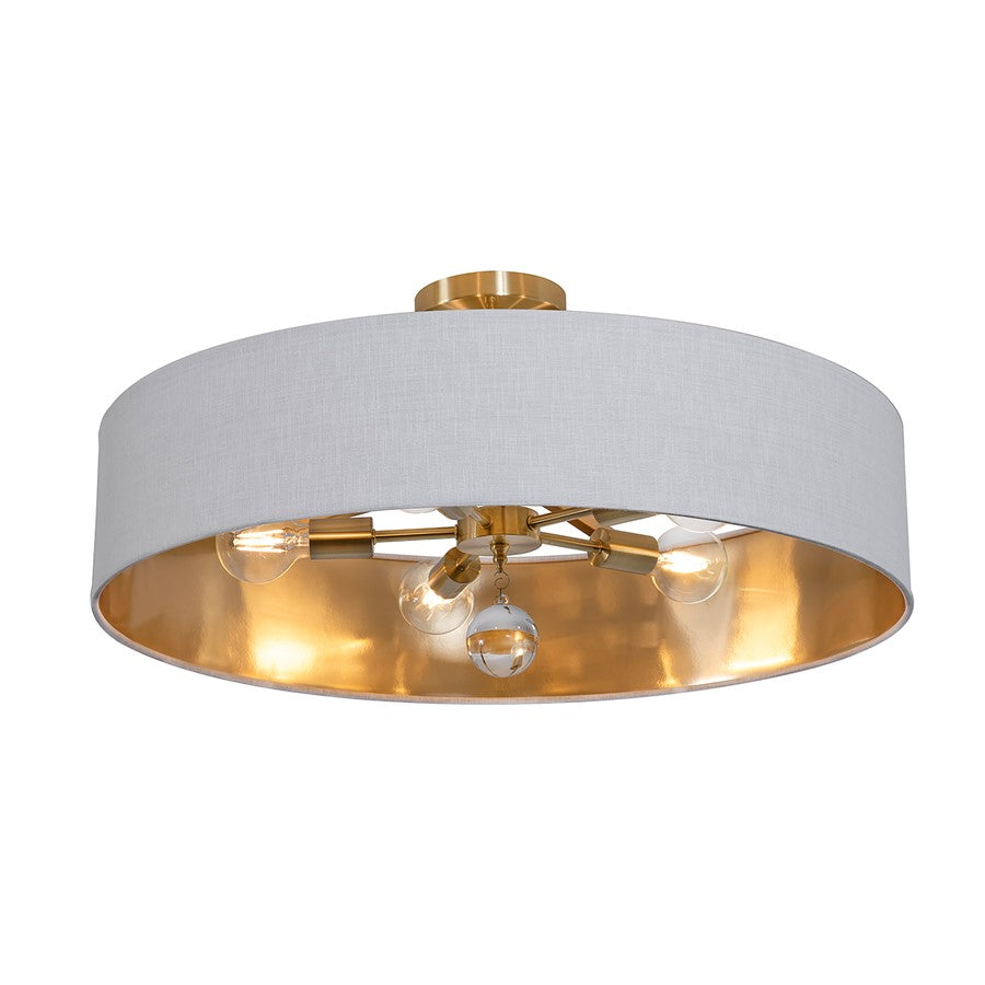 5 Light 30" Pendant, Brass