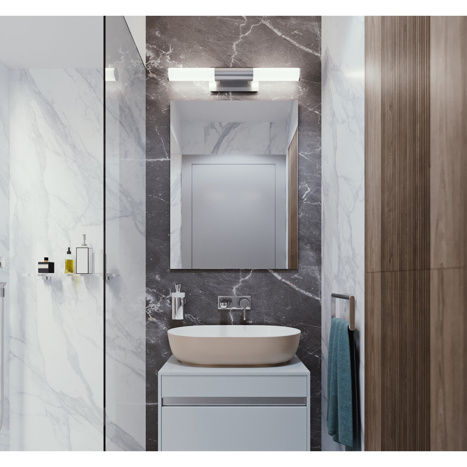 AFX Lighting Dax 1Lt LED 27"W Vanity Light, Satin Nickel/White
