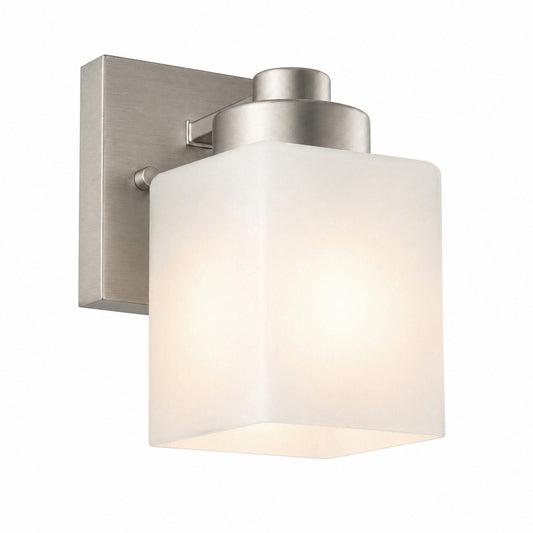 AFX Donovan 1-Light Wall Sconce | Modern Brushed Nickel and White Glass | Bedroom & Hallway Accent Light | 4.75 x 6.5 x 7.75 in | Model DOVS0508MBBN