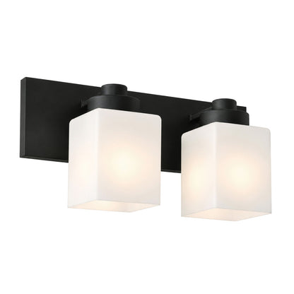 AFX Donovan 16in 2-Light Vanity Light | Modern Black and White Glass | Bathroom & Powder Room | 16.12 x 6.5 x 7.75 in | Model DOVV1608MBBK