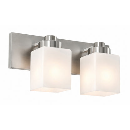 AFX Donovan 16in 2-Light Vanity Light | Modern Brushed Nickel and White Glass | Bathroom & Powder Room | 16.12 x 6.5 x 7.75 in | Model DOVV1608MBBN