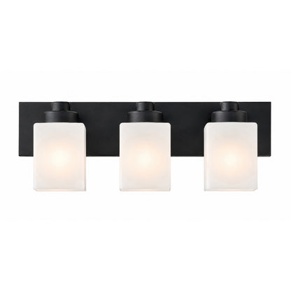 AFX Donovan 24in 3-Light Vanity Light | Modern Black and White Glass | Bathroom & Powder Room | 24 x 6.5 x 7.75 in | Model DOVV2408MBBK