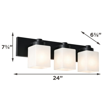 AFX Donovan 24in 3-Light Vanity Light | Modern Black and White Glass | Bathroom & Powder Room | 24 x 6.5 x 7.75 in | Model DOVV2408MBBK