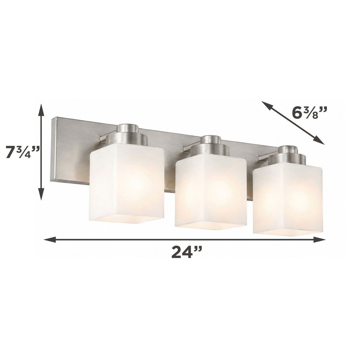 AFX Donovan 24in 3-Light Vanity Light | Modern Brushed Nickel and White Glass | Bathroom & Powder Room | 24 x 6.5 x 7.75 in | Model DOVV2408MBBN