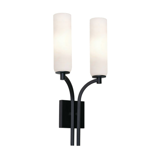 AFX Ellington 20in 2-Light Wall Sconce | Modern Black Steel and White Glass | Hallway & Foyer Accent Light | 10 x 4 x 20 in | Model ELGS1020MBBK