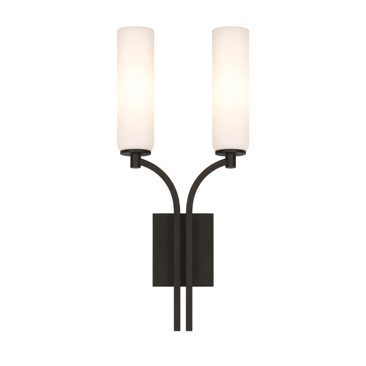 AFX Ellington 20in 2-Light Wall Sconce | Modern Black Steel and White Glass | Hallway & Foyer Accent Light | 10 x 4 x 20 in | Model ELGS1020MBBK