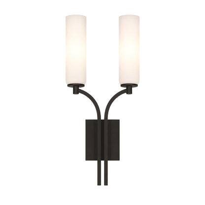 AFX Ellington 20in 2-Light Wall Sconce | Modern Black Steel and White Glass | Hallway & Foyer Accent Light | 10 x 4 x 20 in | Model ELGS1020MBBK