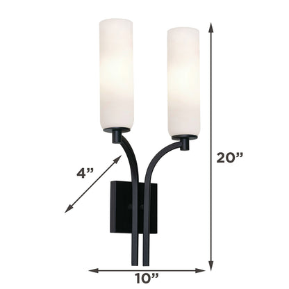 AFX Ellington 20in 2-Light Wall Sconce | Modern Black Steel and White Glass | Hallway & Foyer Accent Light | 10 x 4 x 20 in | Model ELGS1020MBBK