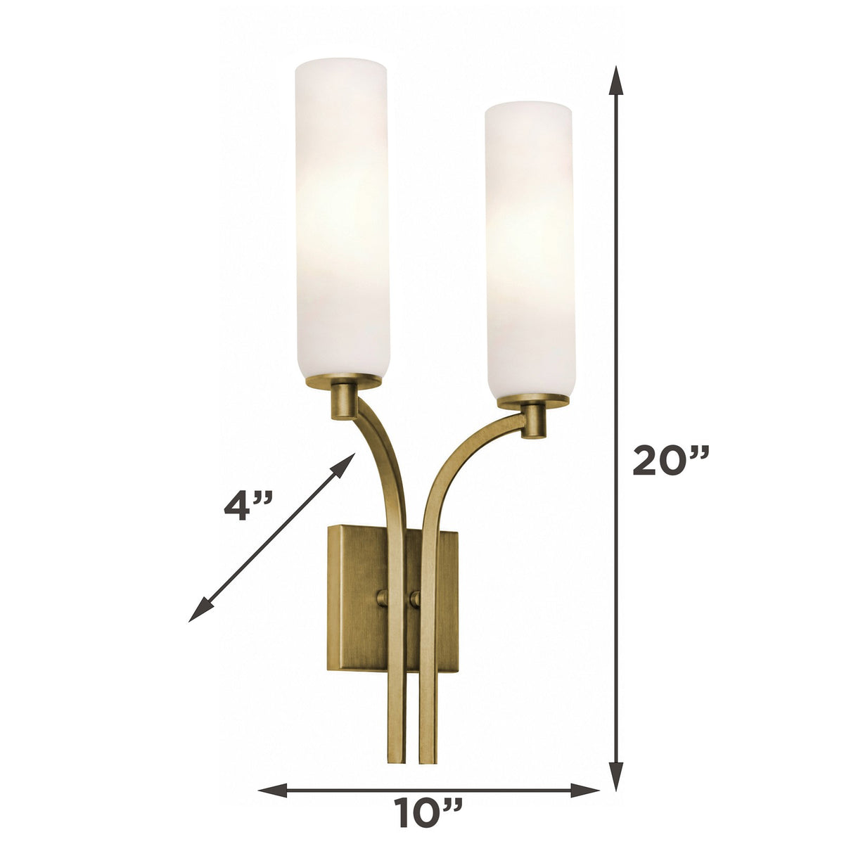 AFX Ellington 20in 2-Light Wall Sconce | Transitional Light Antique Brass and White Glass | Hallway & Foyer | 4 x 10 x 20 in | Model ELGS1020MBLB