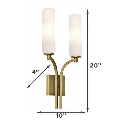 AFX Ellington 20in 2-Light Wall Sconce | Transitional Light Antique Brass and White Glass | Hallway & Foyer | 4 x 10 x 20 in | Model ELGS1020MBLB