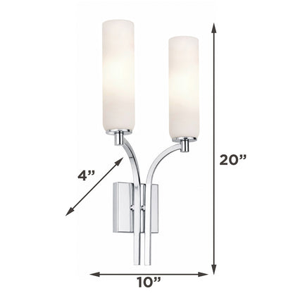 AFX Ellington 20in 2-Light Wall Sconce | Transitional Polished Chrome and White Glass | Hallway & Foyer | 4 x 10 x 20 in | Model ELGS1020MBPC