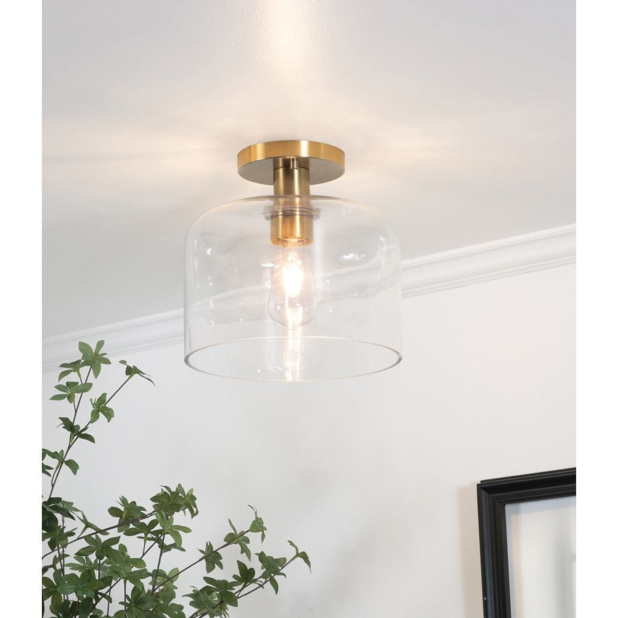 AFX Lighting Elsa 1 Light 10" Flush Mount, Brass/Clear