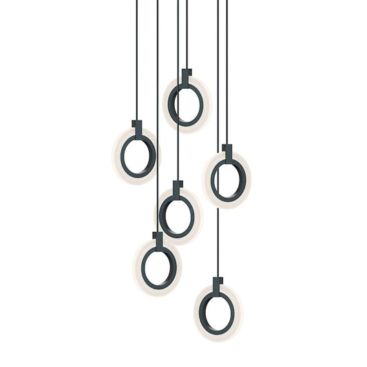 AFX Lighting Halo 6 Light Pendant, Black/Frosted - HLOP08LAJUDBKRND6