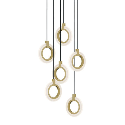 AFX Lighting Halo 6 Light Pendant, Antique Brass/Frosted - HLOP08LAJUDLBRND6